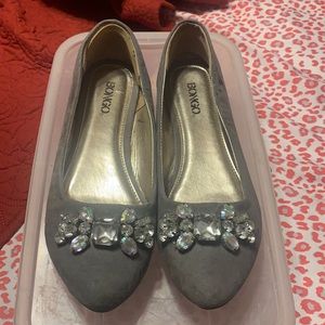 Grey suede with crystals ballet flats